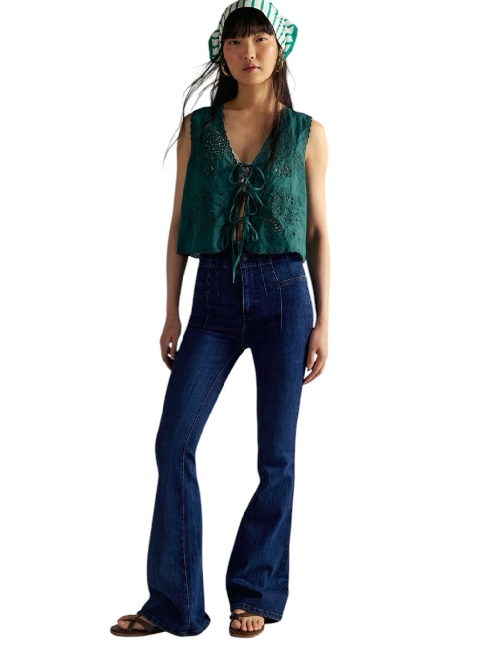 Free People - Jayde Flare Jeans Night Sky Retro High Rise Denim Sz 27